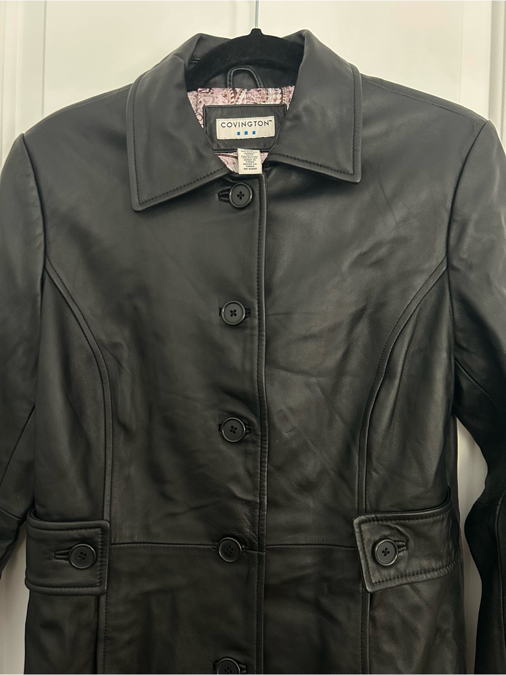 Vintage Covington Black Long Leather Jacket - Picture 2 of 9